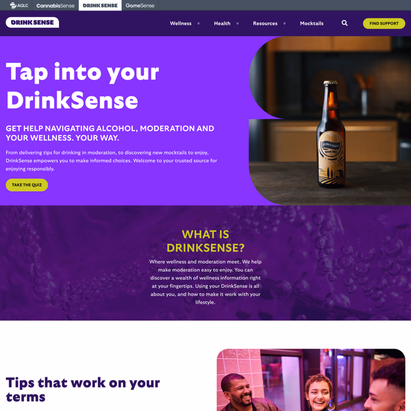 screenshot of the Drinksense website