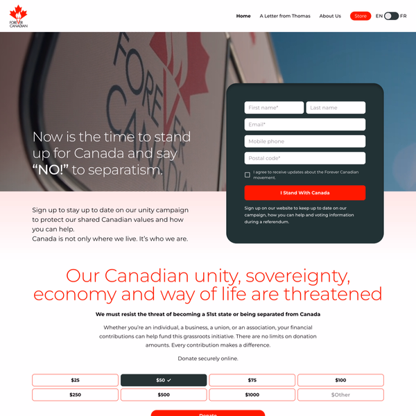 screenshot of the Forever Canadian website