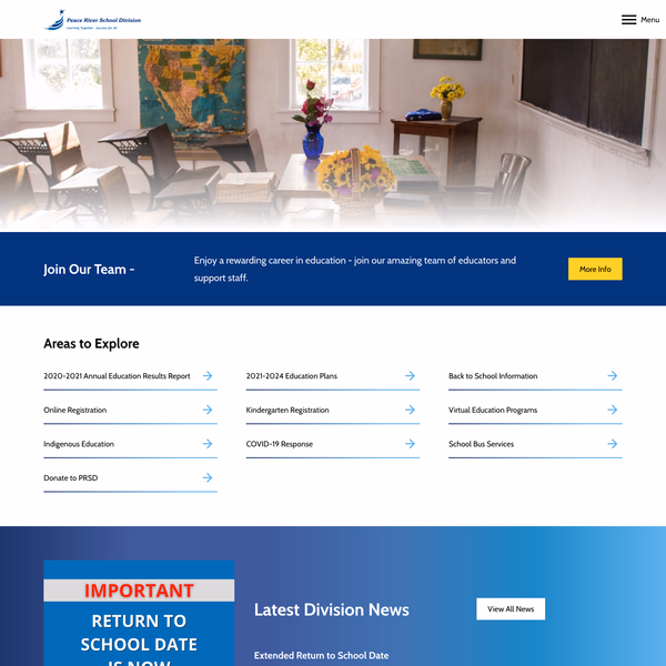 screenshot of the Peace River School Division website