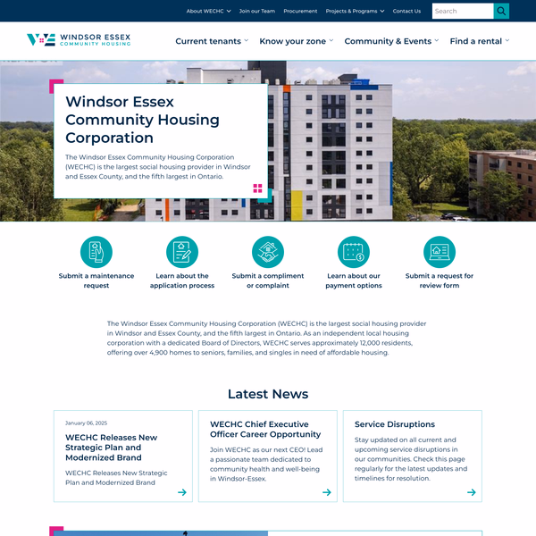 screenshot of the Windsor Essex Community Housing Corporation website