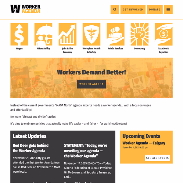 screenshot of the Workers Agenda website