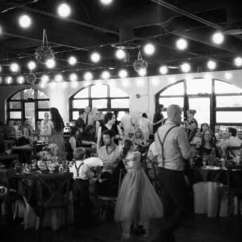 landscape shout of our wedding in black and white