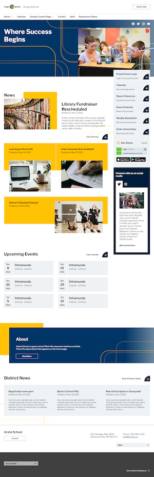 screenshot of the Arata School Theme website