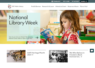 screenshot of the DC Public Libraries website